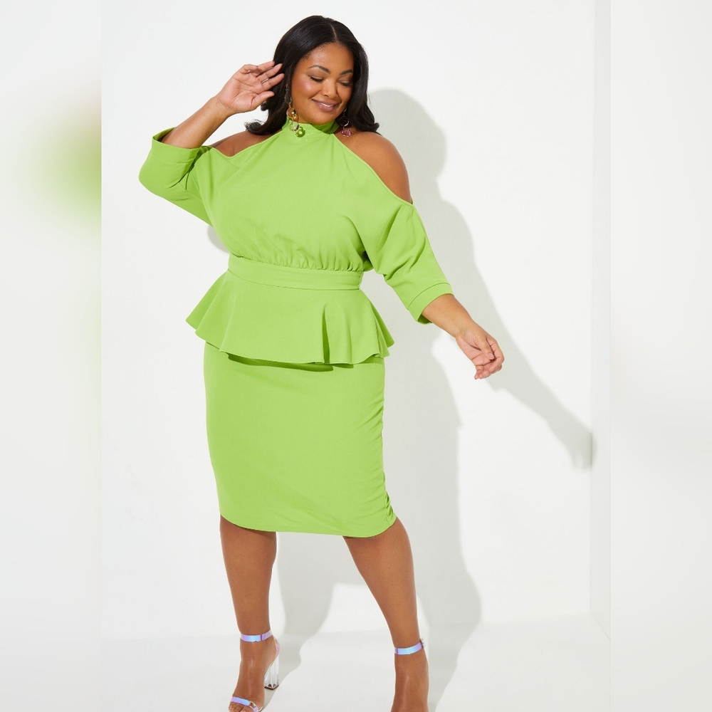 Ashley Stewart Cold Shoukder Peplum Dress